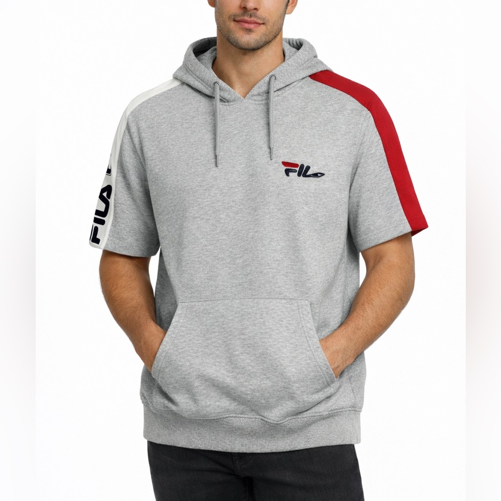 FILA Men’s Short Sleeve‎ Hoodie Gray Red White Small
